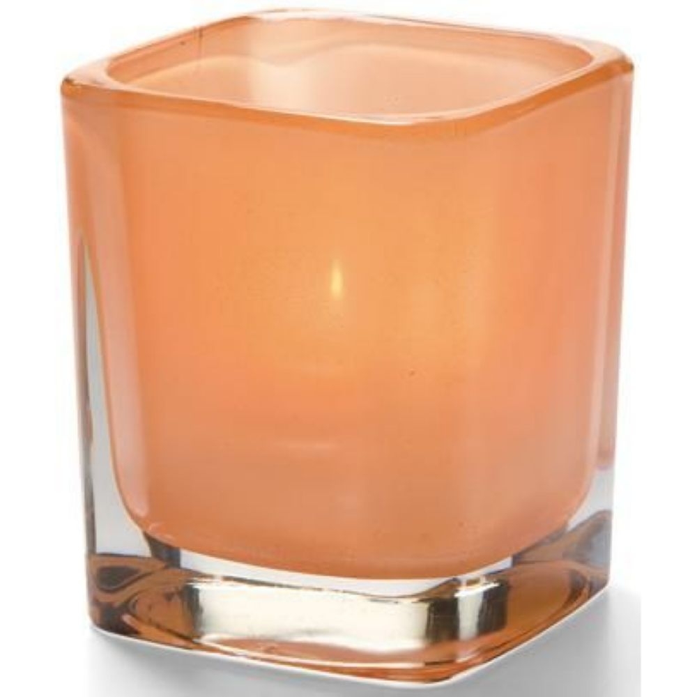 Hollowick Tetra Satin Terra Cotta Square Glass Votive Lamp, 3 1/2 x 3 x 3 inch.