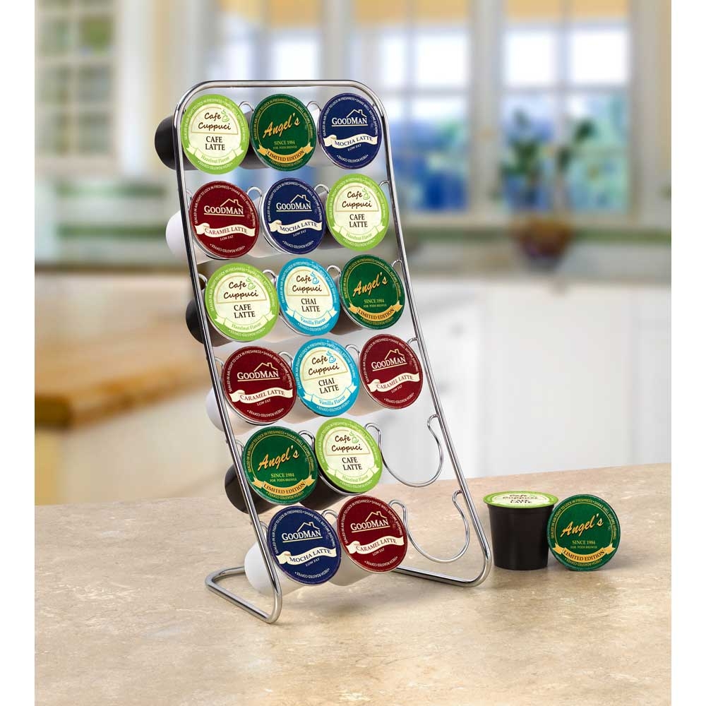 Spectrum Chrome Sleeved Easel Single 18 Cup Coffee Caddy, 12.5 x 5.5 x 6.5 inch.