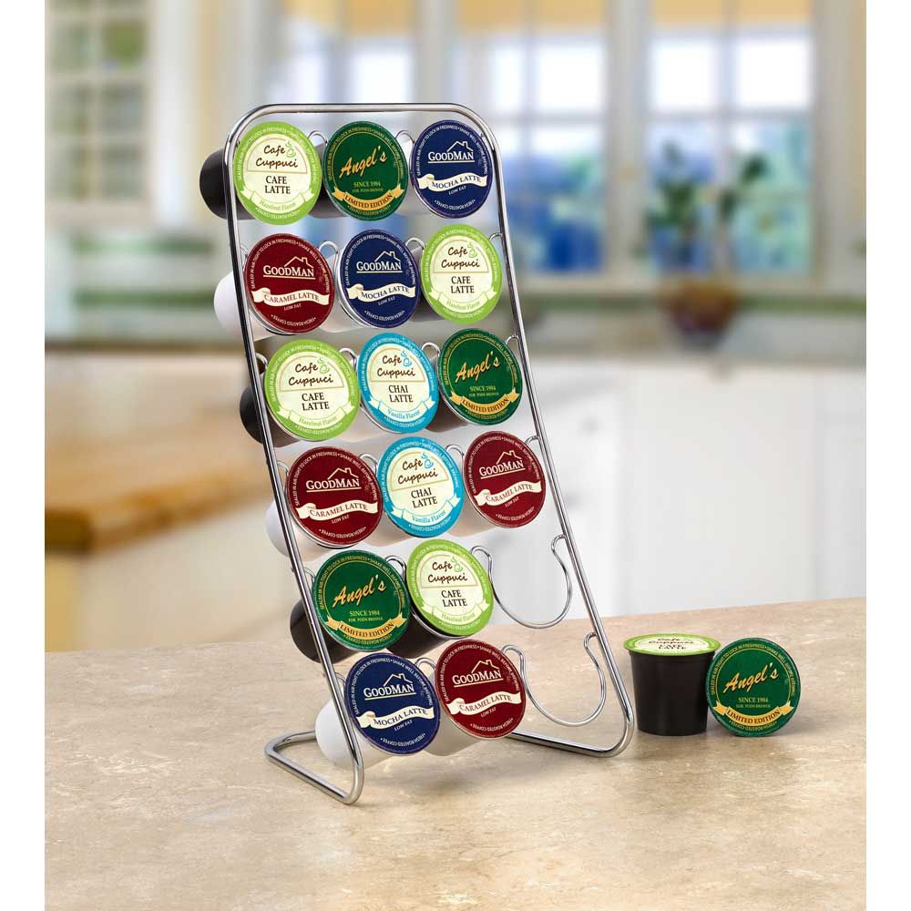 Spectrum Chrome Sleeved Easel Single 18 Cup Coffee Caddy, 12.5 X 5.5 X 6.5 Inch