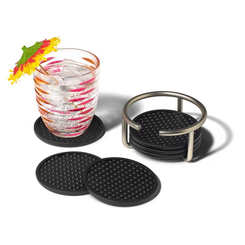 Spectrum Euro Satin Nickel Coaster Container With 6 Flexible Coasters, 2.25 X 4.75 X 4.75 Inch