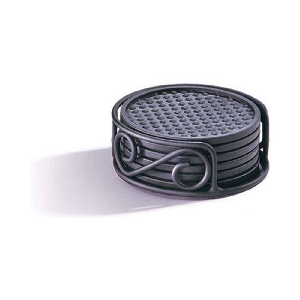 Spectrum Black Scroll Coaster Container with 6 Coasters, 1.75 x 4.5 x 4.5 inch.