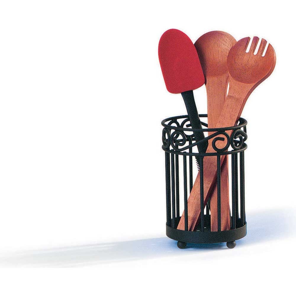 Spectrum Black Scroll Utensil Holder, 7 x 4.25 x 4.25 inch.