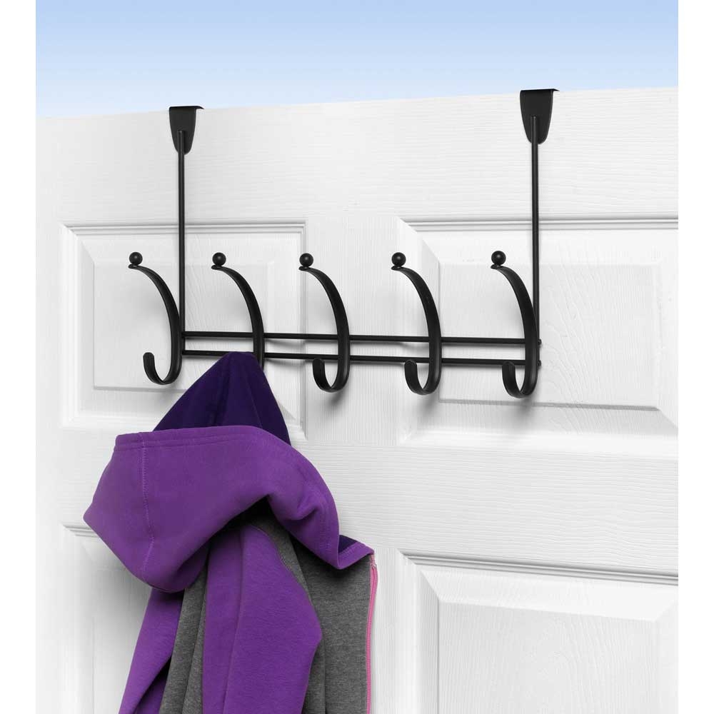Spectrum Voy Black Over the Door 5 Hook Rack, 11.5 x 5.25 x 16.25 inch.