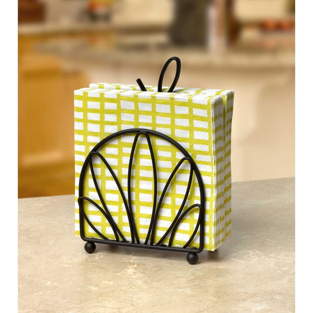 Spectrum Leaf Black Napkin Holder, 8.75 x 3 x 5.75 inch.