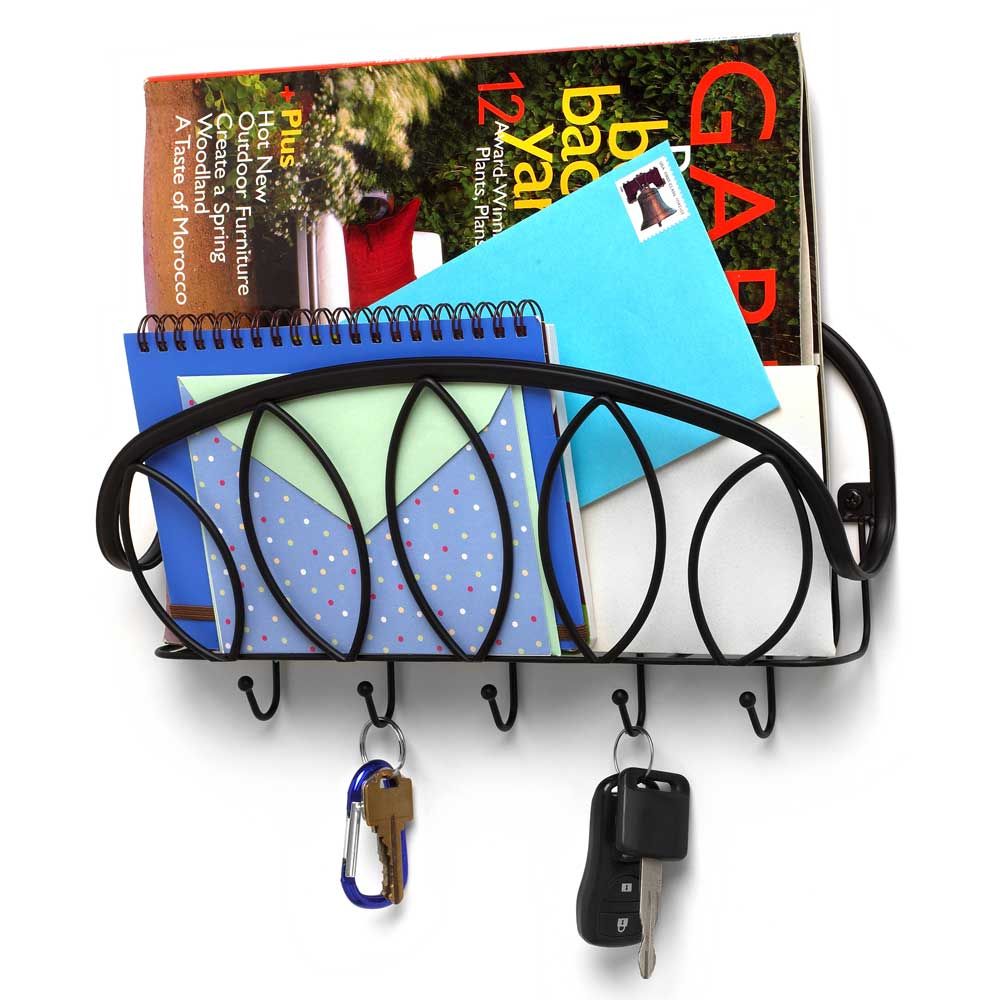 Spectrum Black Wall Mount Single Leaf Mail And Key Organizer, 7.5 X 3 X 12.25 Inch
