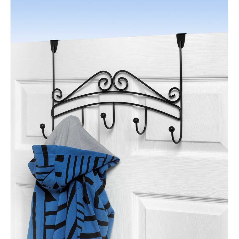 Spectrum Yorkshire Black Over The Door 5 Hook Rack, 11.5 X 4.25 X 17 Inch