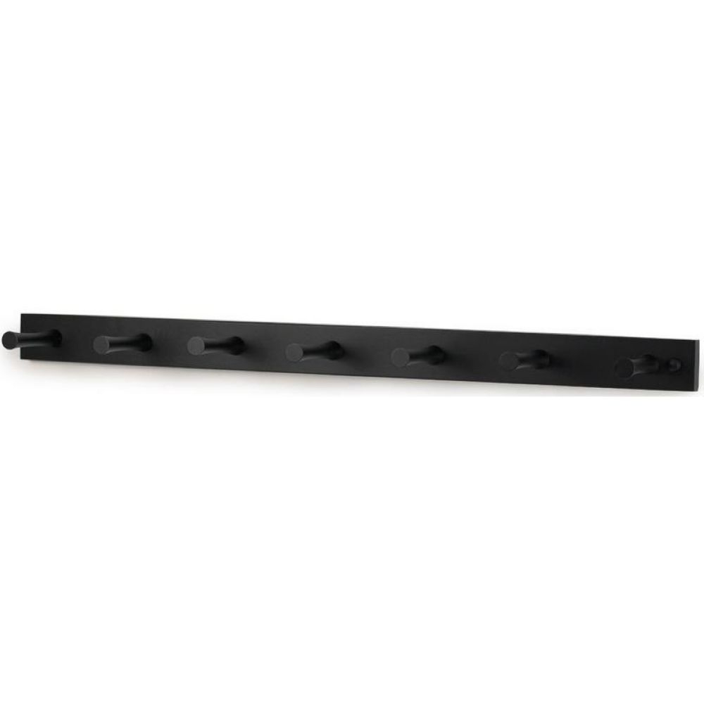 Spectrum Black Wall Mount Seven Peg Wood Rack with Screws, 1.75 x 3.75 x 24 inch.
