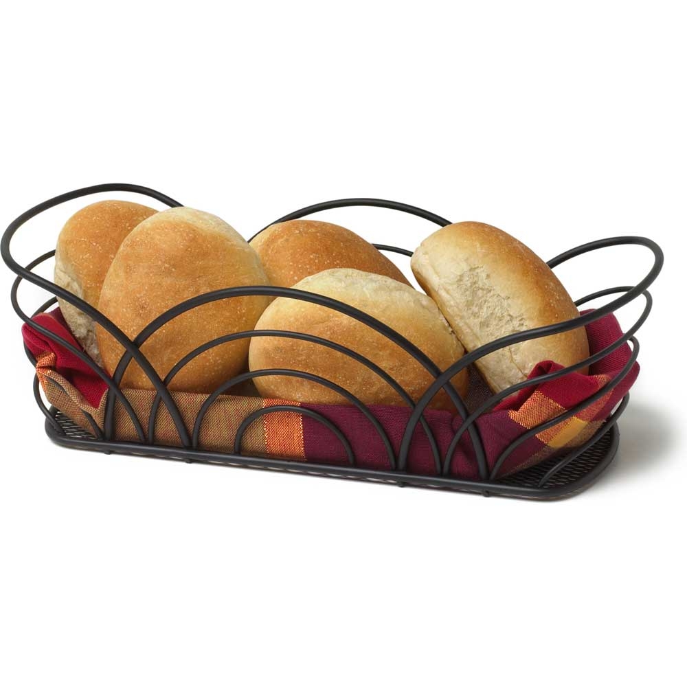 Spectrum Flower Black Bread Basket, 4 x 6.25 x 13.5 inch.