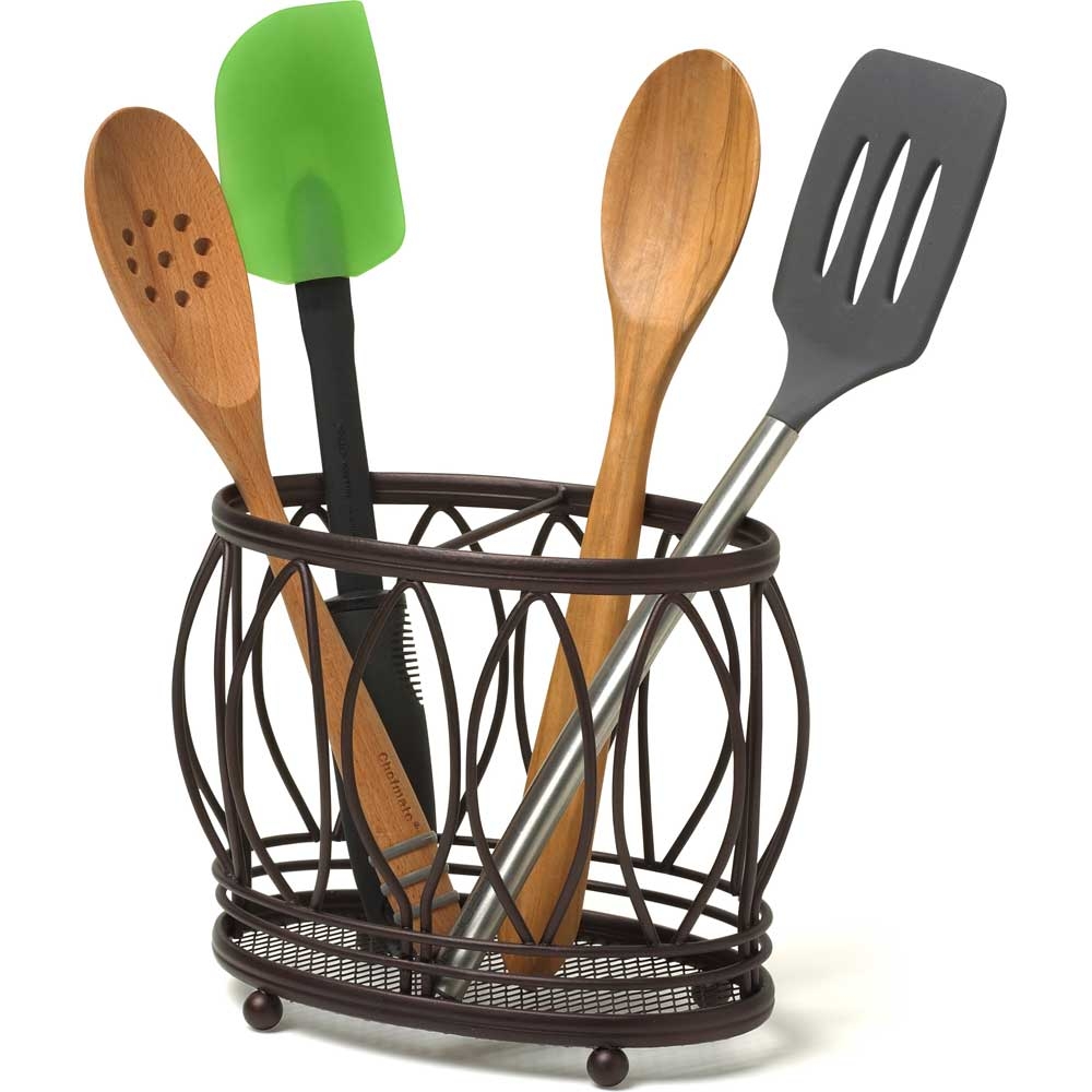 Spectrum Leaf Bronze Utensil Holder, 6.5 x 5 x 8 inch.