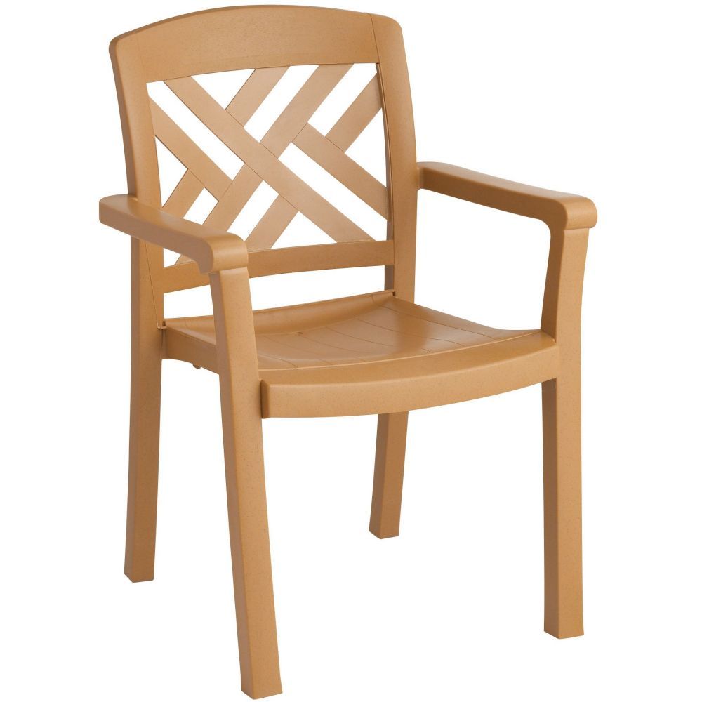 Grosfillex Sanibel Teakwood Classic Stacking Armchair -- 4 Per Case