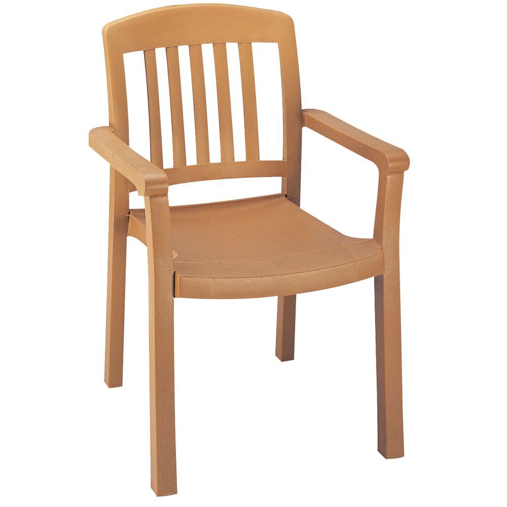 Grosfillex Atlantic Teakwood Classic Stacking Dining Armchair -- 4 Per Case