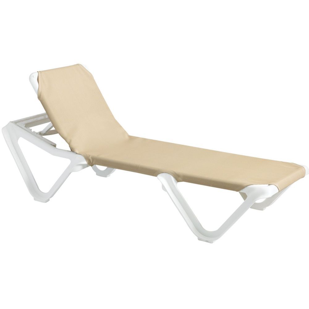 Grosfillex Nautical White Frame Adjustable Khaki Sling Chaise -- 12 Per Case