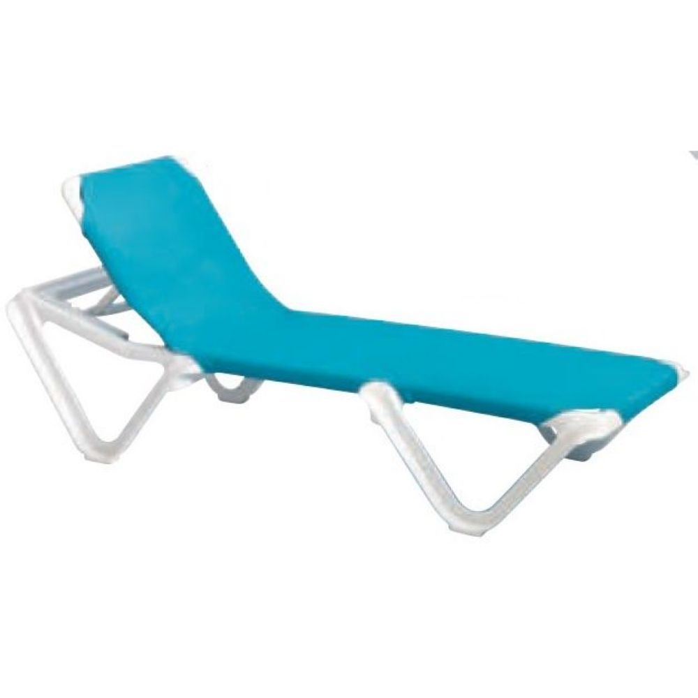 Grosfillex Nautical White Frame Adjustable Turquoise Sling Chaise -- 12 per case.