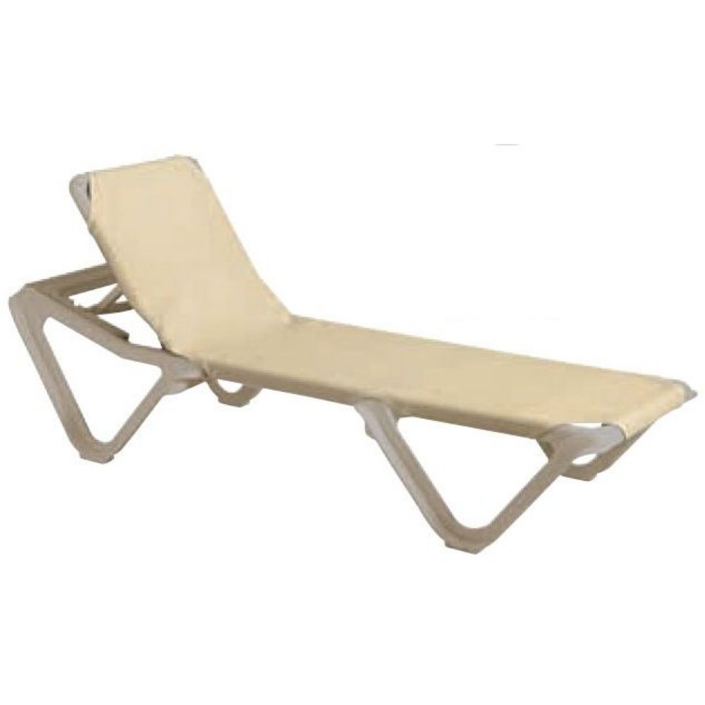Grosfillex Nautical Sandstone Frame Adjustable Khaki Sling Chaise -- 12 per case.