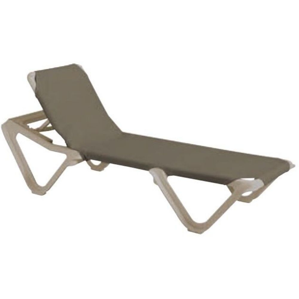 Grosfillex Nautical Sandstone Frame Adjustable Taupe Sling Chaise -- 12 per case.