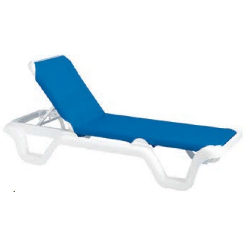 Grosfillex Marina Adjustable White Frame Blue Sling Chaise Lounge -- 14 per case.