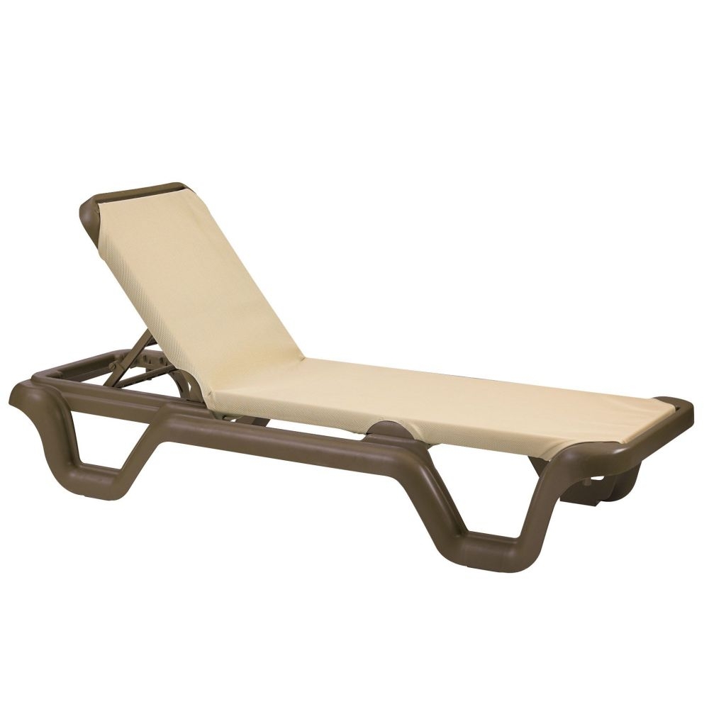 Grosfillex Marina Adjustable Bronze Mist Frame Khaki Sling Chaise Lounge -- 14 per case.