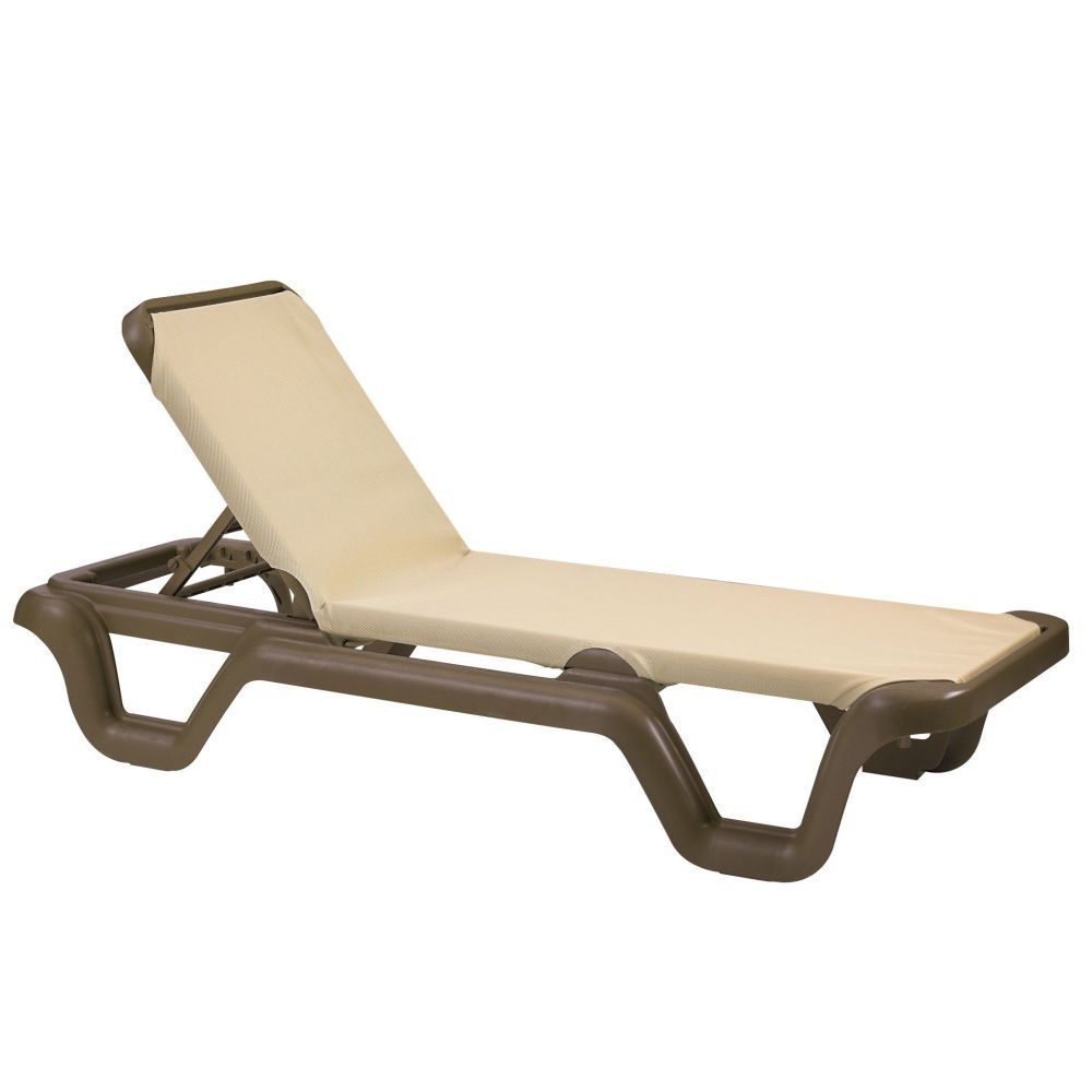 Grosfillex Marina Adjustable Bronze Mist Frame Khaki Sling Chaise Lounge -- 14 Per Case