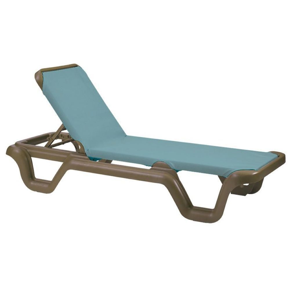 Grosfillex Marina Adjustable Bronze Mist Frame Spa Blue Sling Chaise Lounge -- 14 Per Case