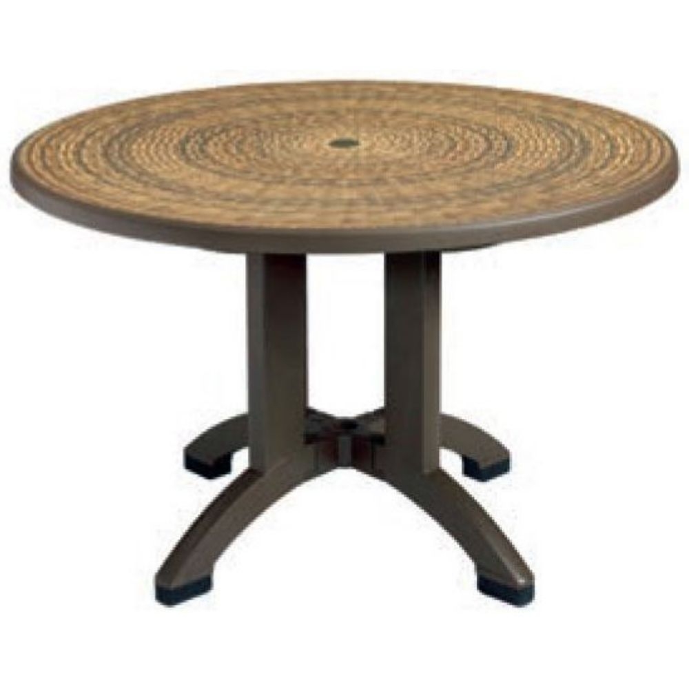 Grosfillex Havana Espresso Round Resin Pedestal Table with Umbrella Hole, 48 inch.