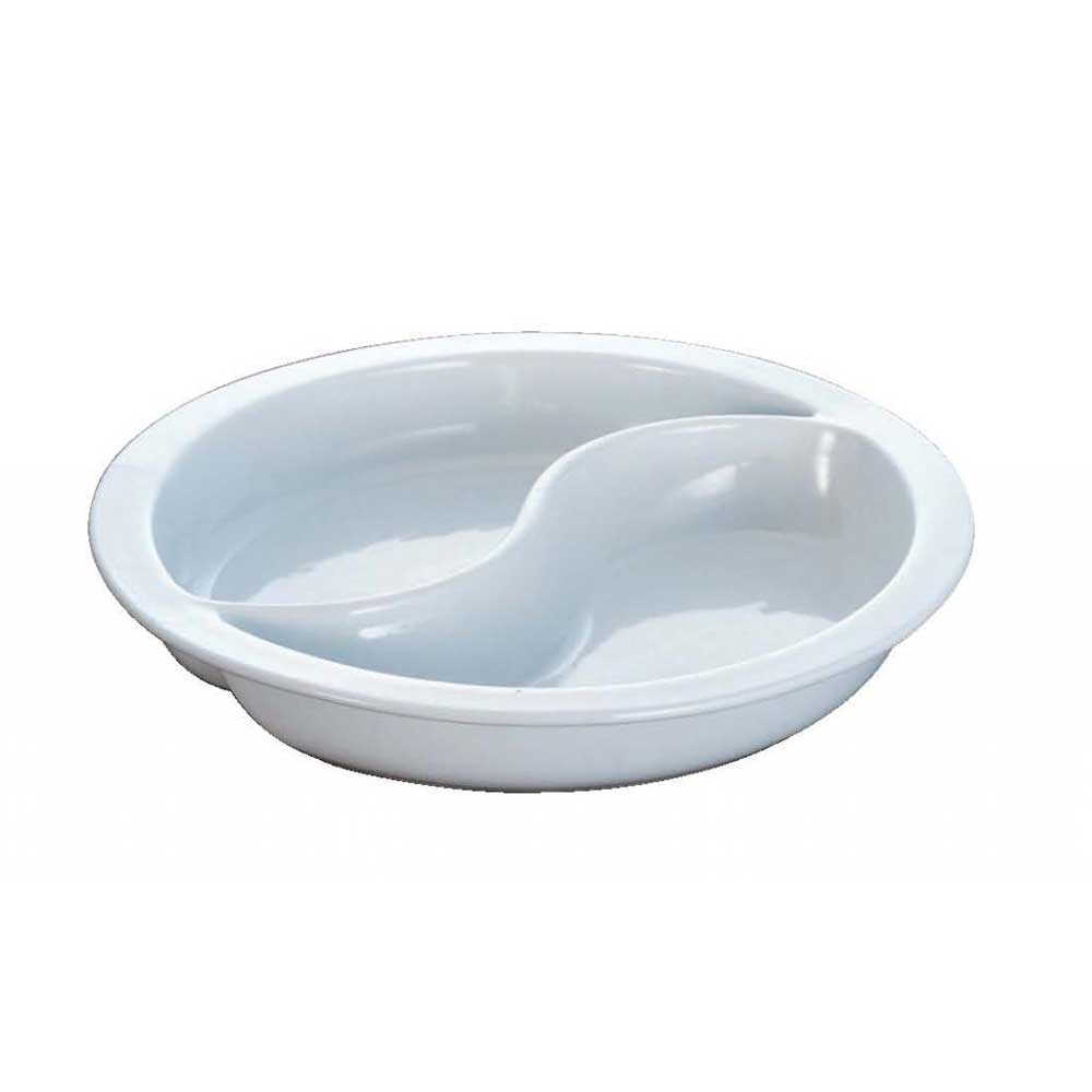 Smart Large Round 1/2 Divided Porcelain Food Pan, 15.5 x 15.5 x 2.5 inch.