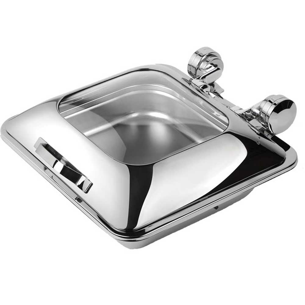 Smart W Square Chafing Dish with Glass Lid, 15.75 x 17.5 x 7.75 inch.