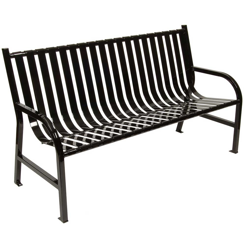 Witt Industries Black Oakley Slatted Metal Outdoor Bench, 60 x 34 x 24 inch.