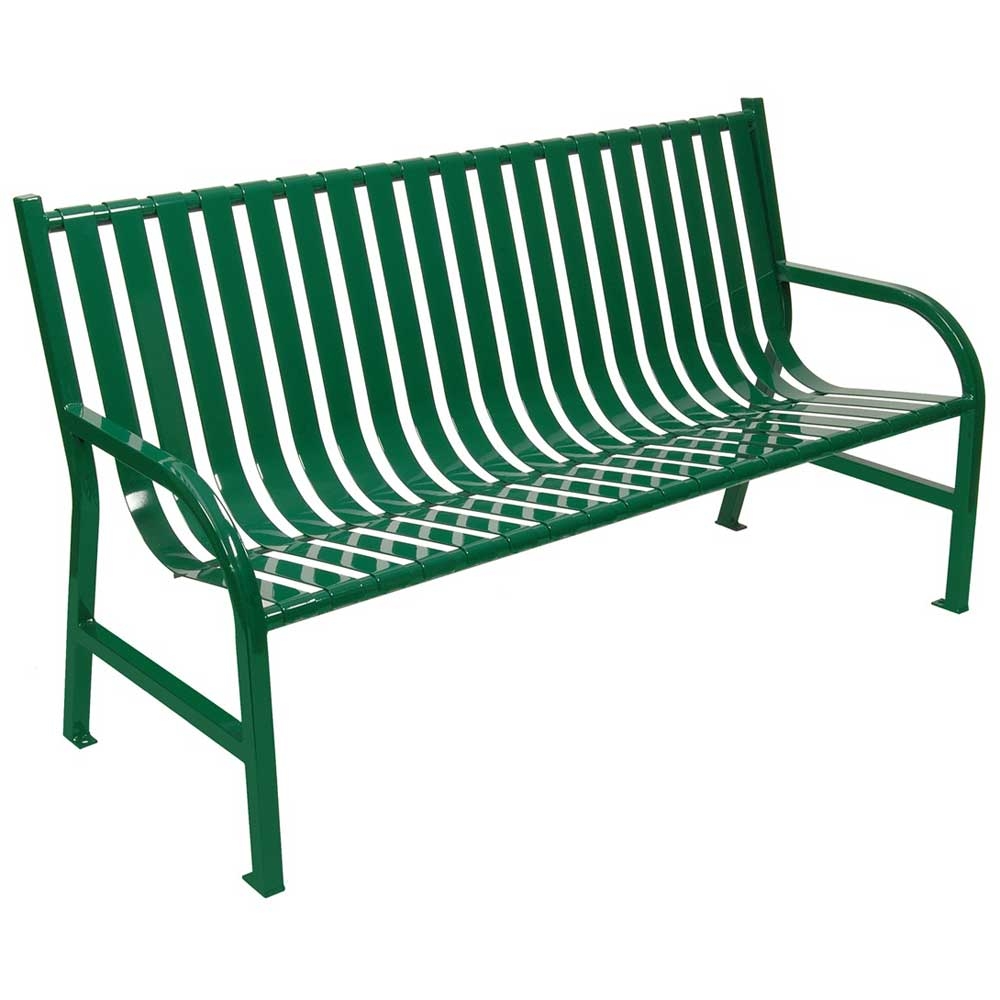Witt Industries Green Oakley Slatted Metal Outdoor Bench, 60 x 34 x 24 inch.