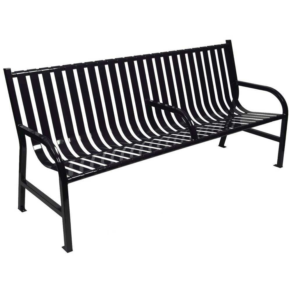 Witt Industries Black Oakley Slatted Metal Outdoor Bench With Arm, 72 X 34 X 24 Inch