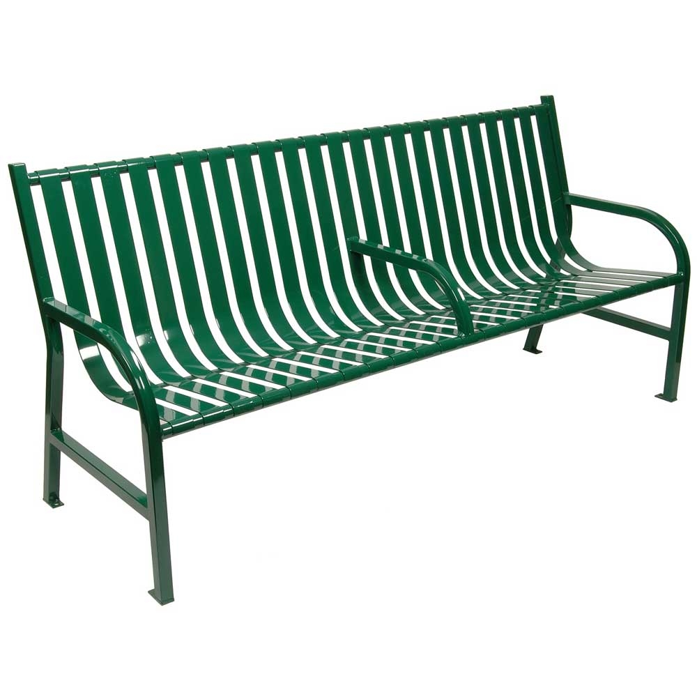 Witt Industries Green Oakley Slatted Metal Outdoor Bench with Arm, 72 x 34 x 24 inch.