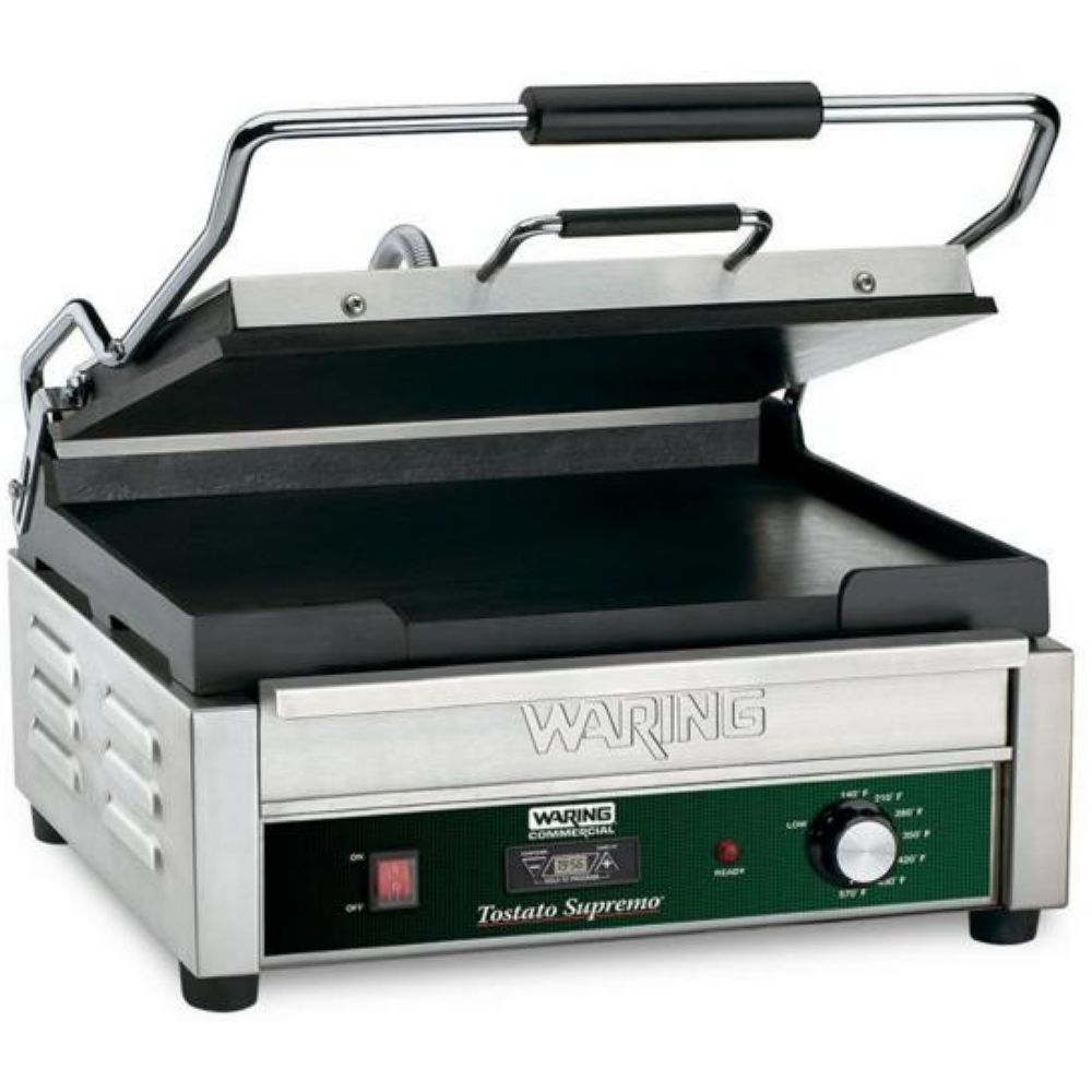 Waring Commercial Tostato Supremo Large Flat Panini Toasting Grill with Timer, 120 Volts.