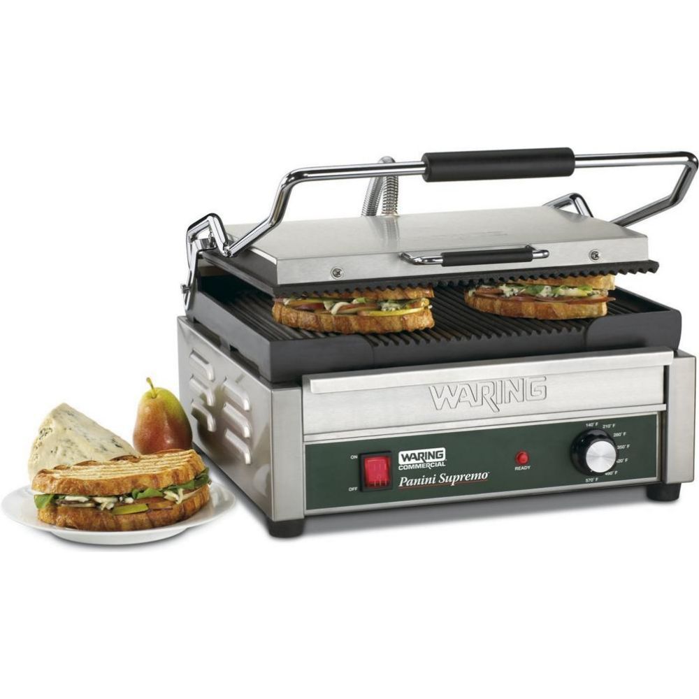 Waring Commercial Panini Supremo Large Grooved Panini Grill With Timer, 208 Volts