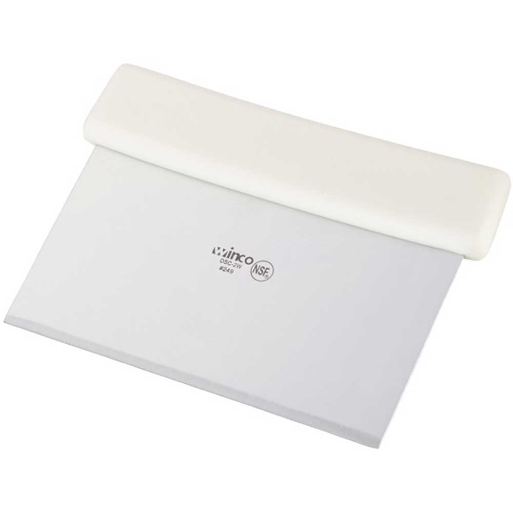 Winco Stainless Steel Blade White Plastic Handle Dough Scraper -- 12 per case.