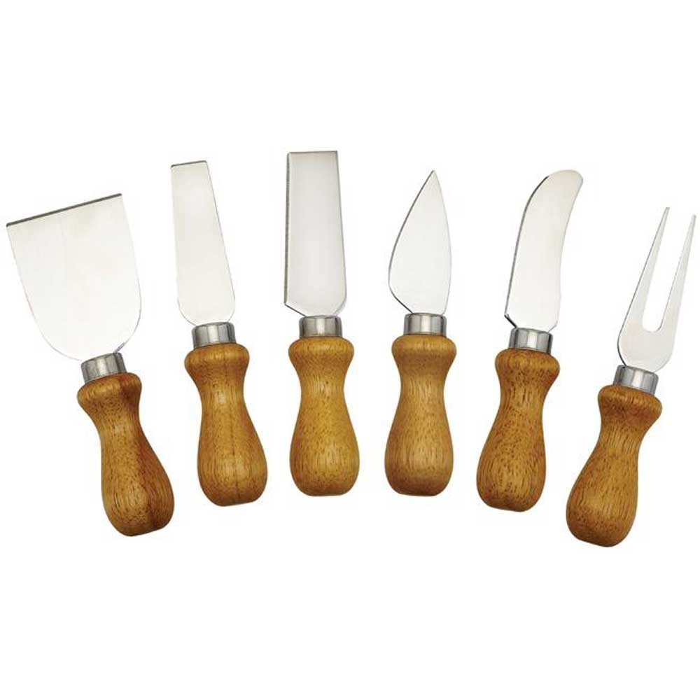 Winco 6 Piece Cheese Knife Set with Wooden Handle -- 12 set per case.