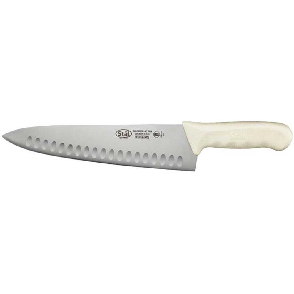Winco Stal Hollow Ground Chefs Knife with White Polypropylene Handle, 10 inch -- 6 per case.