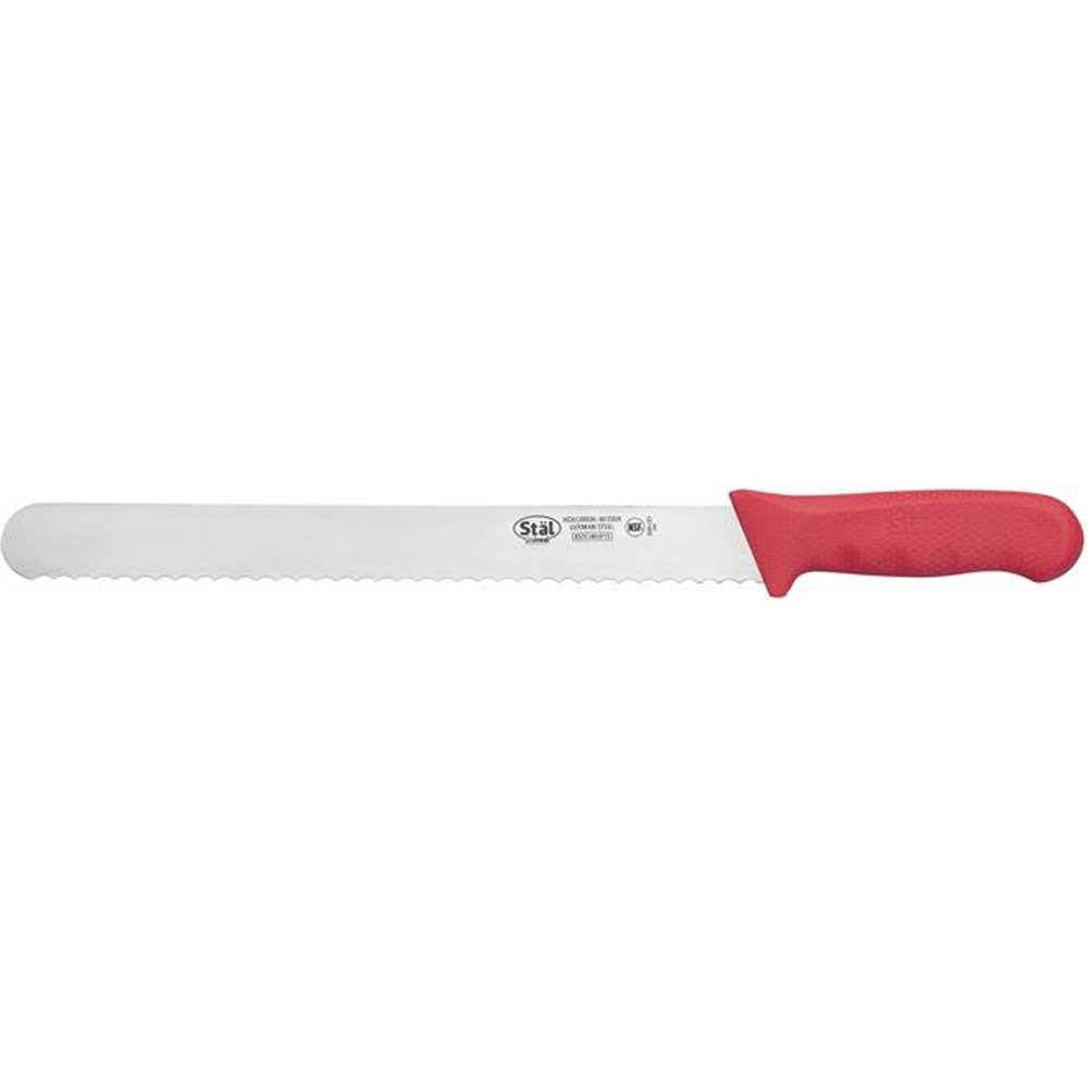 Winco Stal Wavy Edge Bread Slicer Knife with Red Polypropylene Handle, 12 inch -- 6 per case.