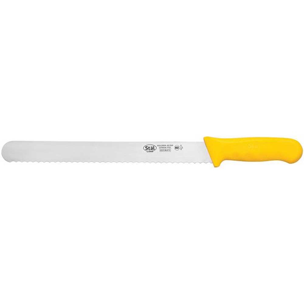Winco Stal Wavy Edge Bread Slicer Knife with Yellow Polypropylene Handle, 12 inch -- 6 per case.