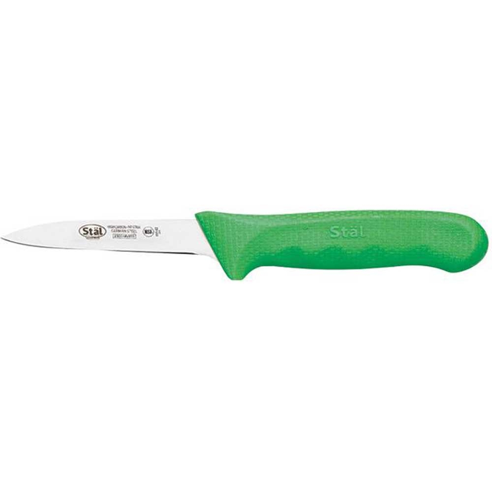 Winco Stal Paring Knife with Green Polypropylene Handle, 3.25 inch -- 12 per case.