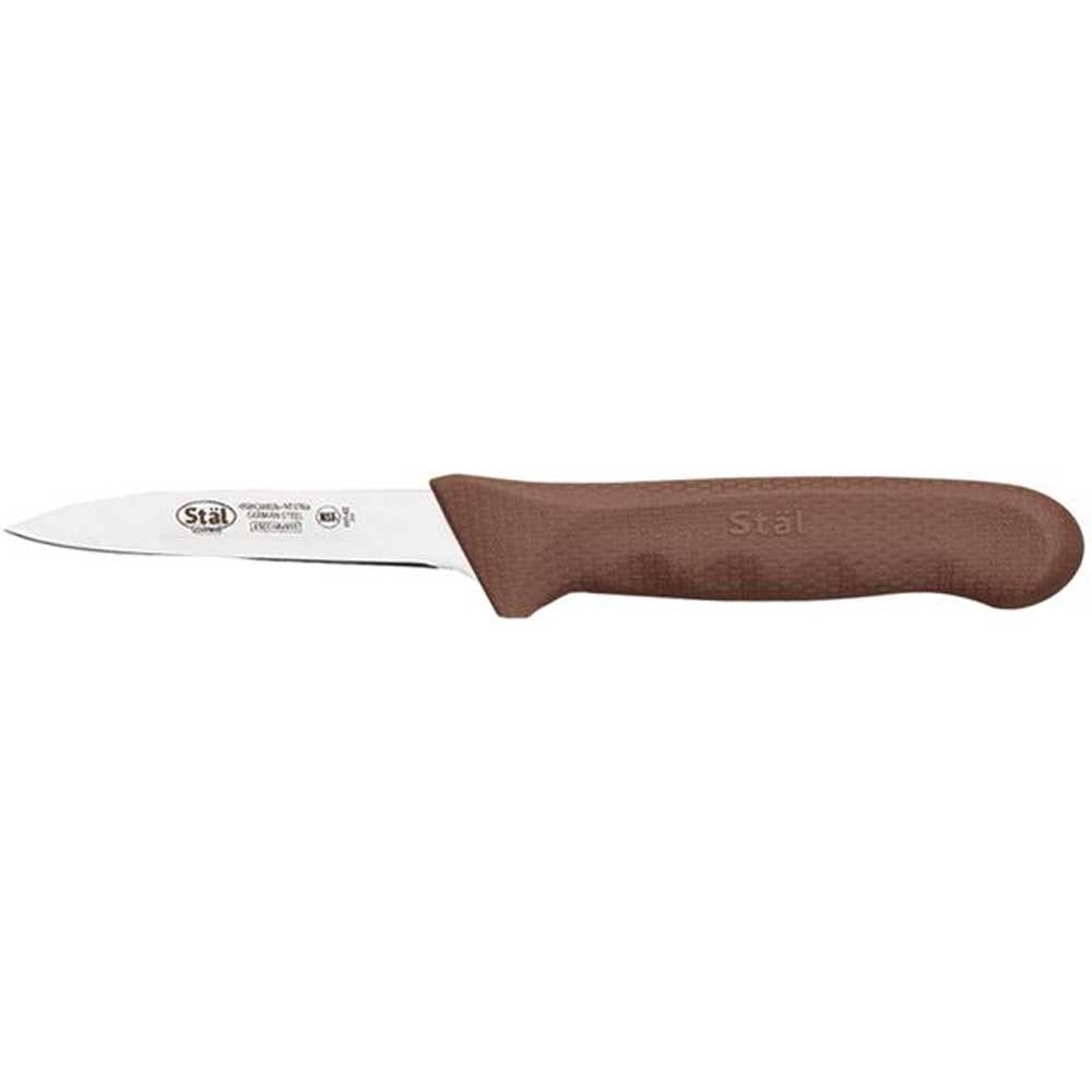 Winco Stal Paring Knife with Brown Polypropylene Handle, 3.25 inch -- 12 per case.