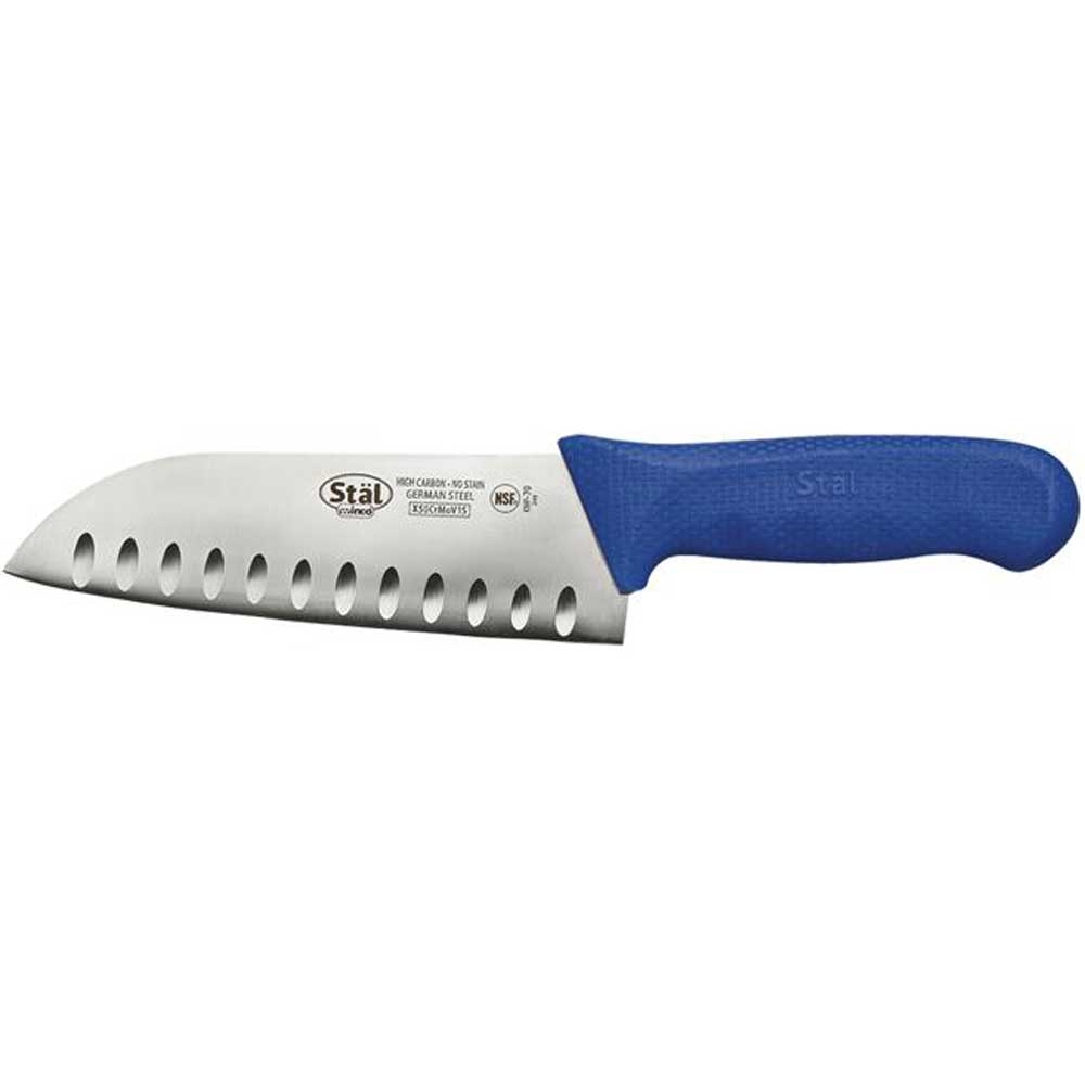 Winco Stal Santoku Knife with Blue Polypropylene Handle, 7 inch -- 6 per case.