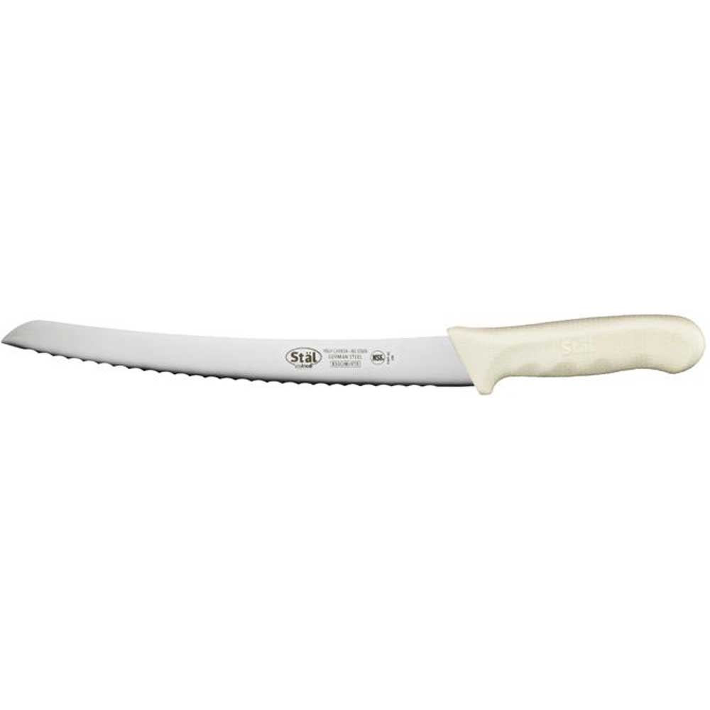 Winco Stal Curved Bread Knife with White Polypropylene Handle, 9.5 inch -- 6 per case.