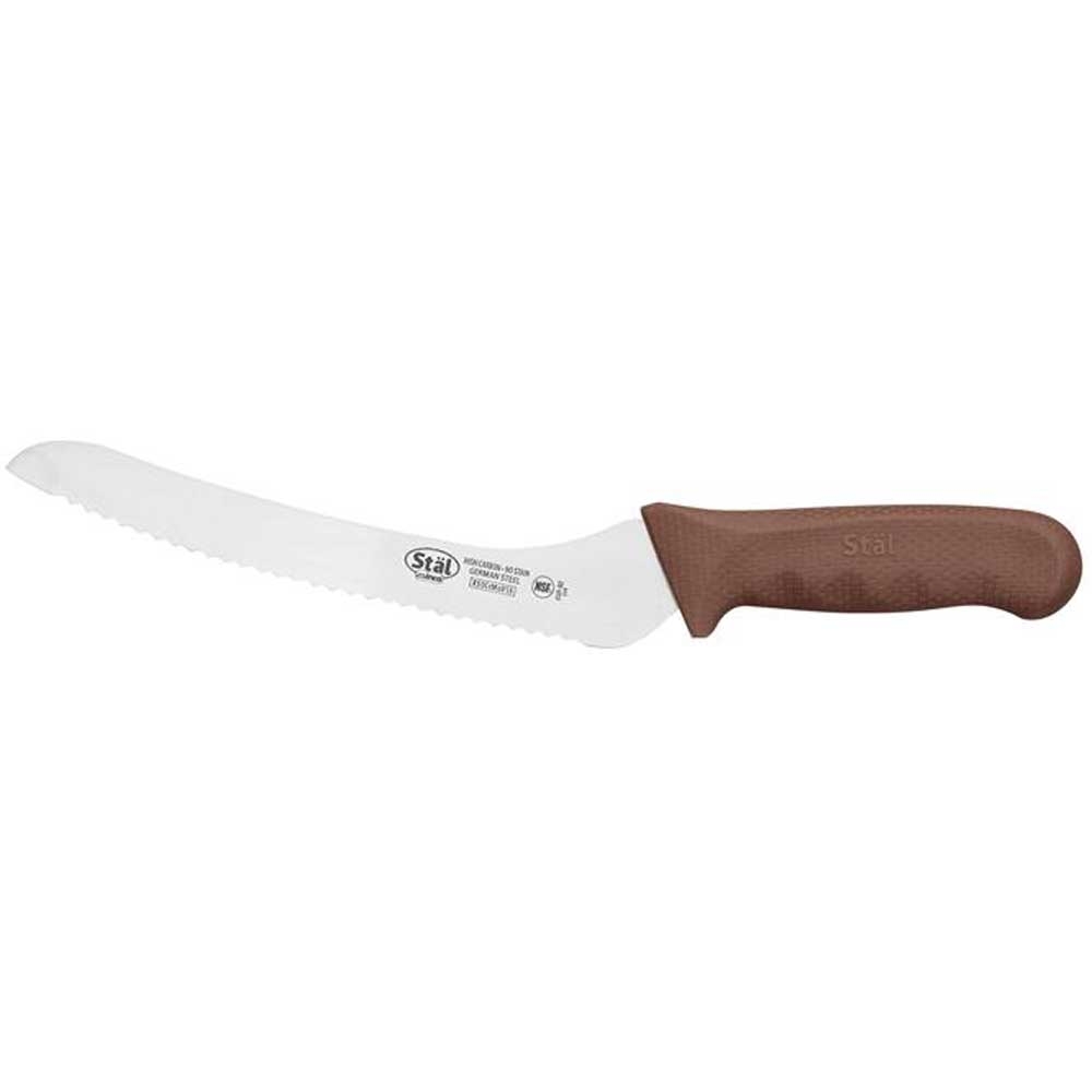 Winco Stal Offset Bread Knife with Brown Polypropylene Handle, 9 inch -- 6 per case.