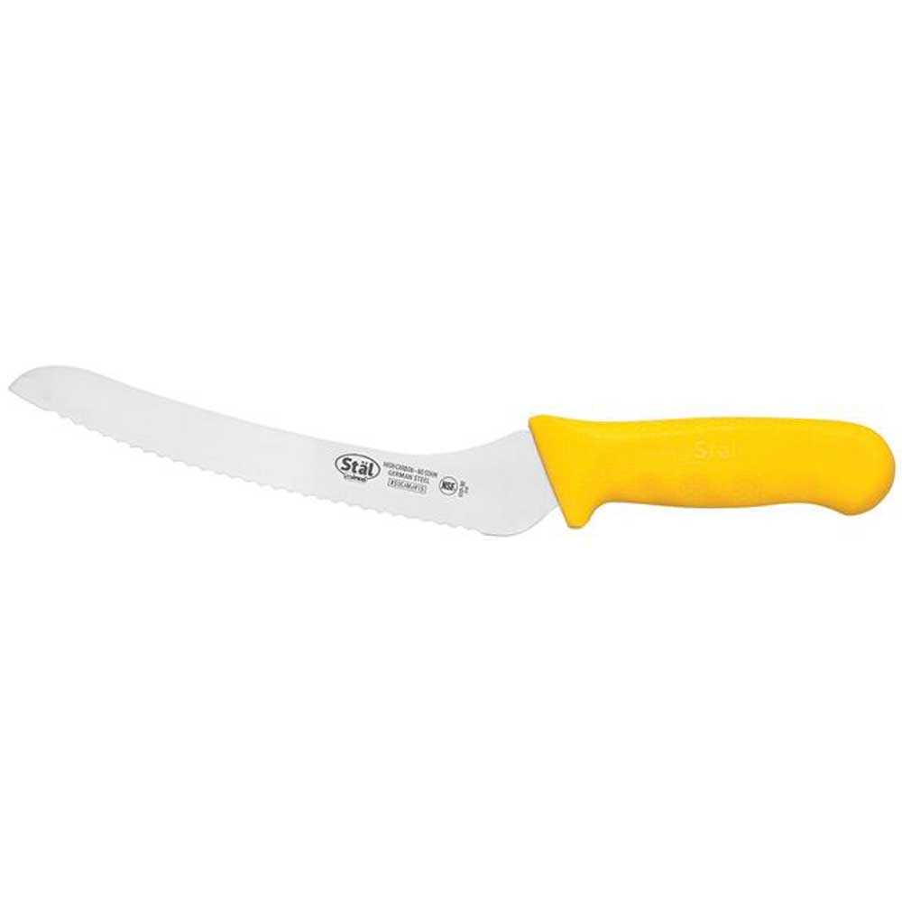 Winco Stal Offset Bread Knife with Yellow Polypropylene Handle, 9 inch -- 6 per case.