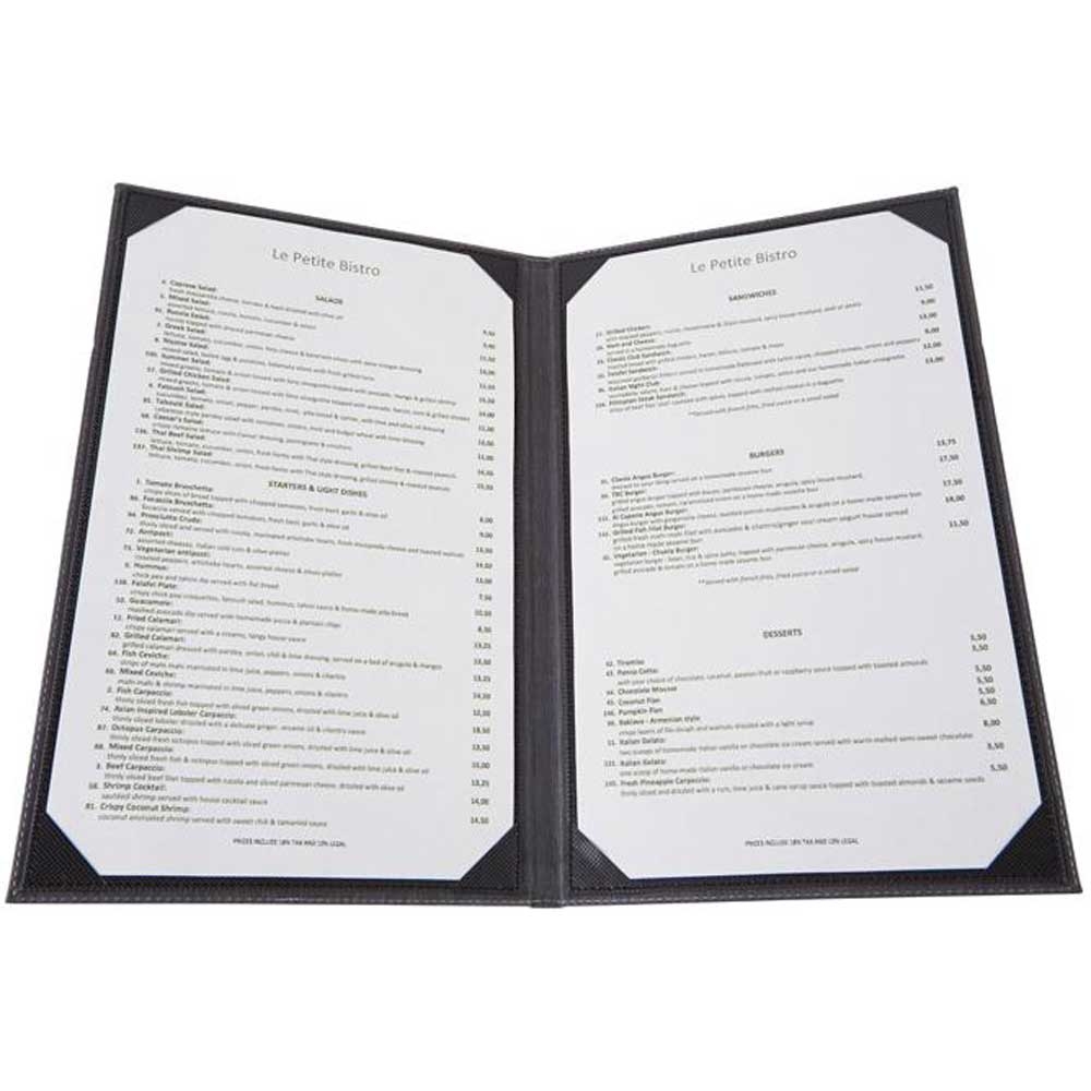 Winco Black Two Views Menu Cover fits 8 1/2 x 14 inch Legal Size Paper Inserts -- 10 per case.