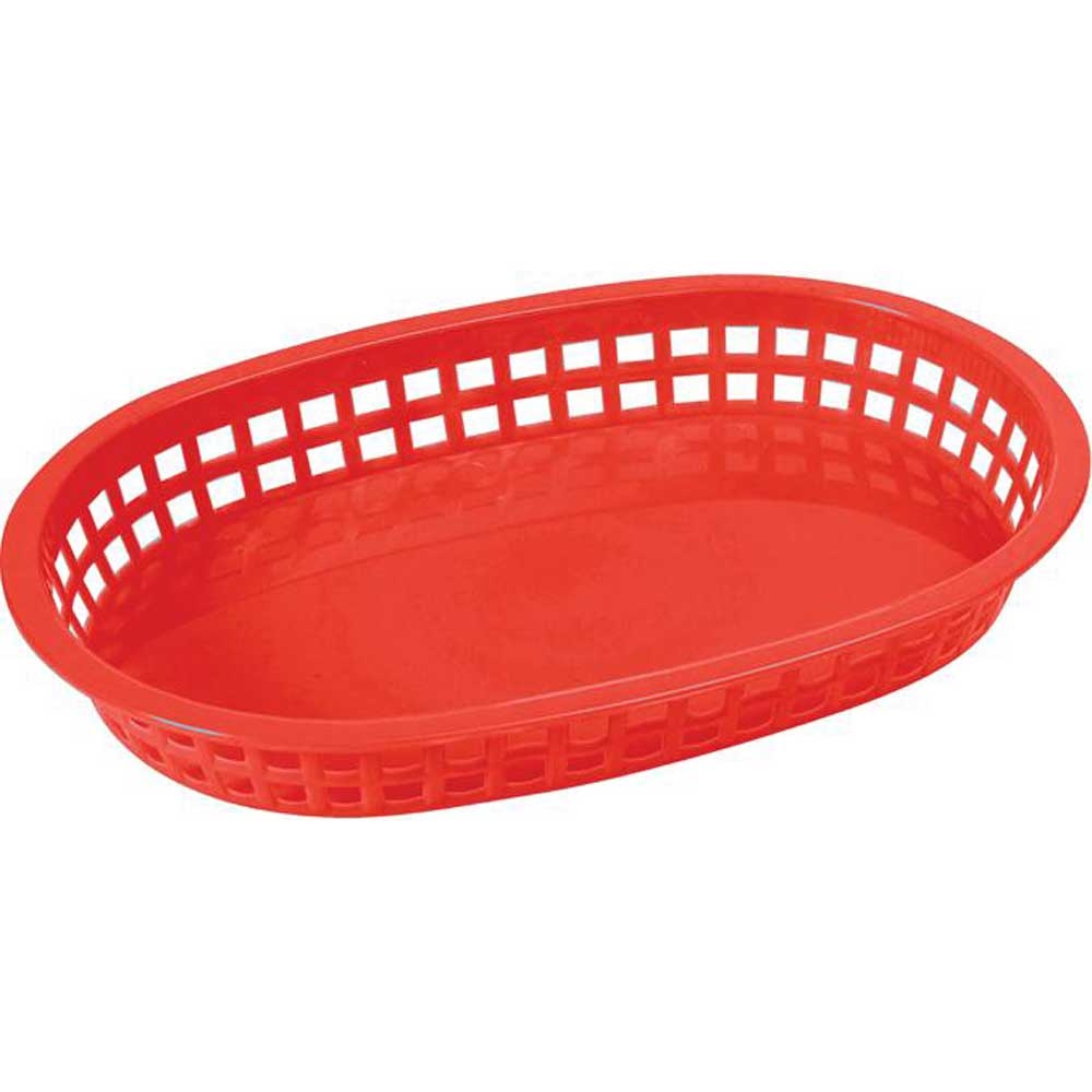 Winco Red Oval Platter Basket, 10 3/4 x 7 1/4 x 1 1/2 inch -- 3 per case.