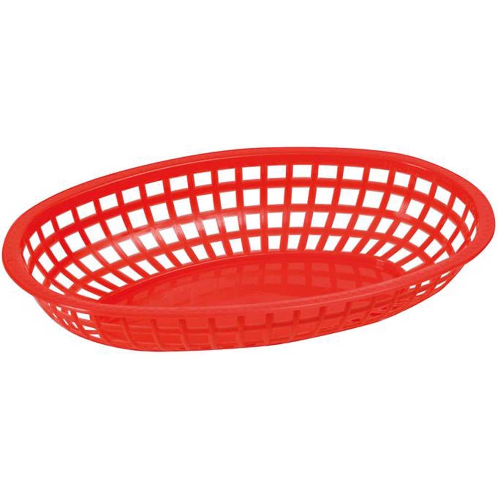Winco Red Oval Fast Food Basket, 10 1/4 x 6 3/4 x 2 inch -- 3 per case.
