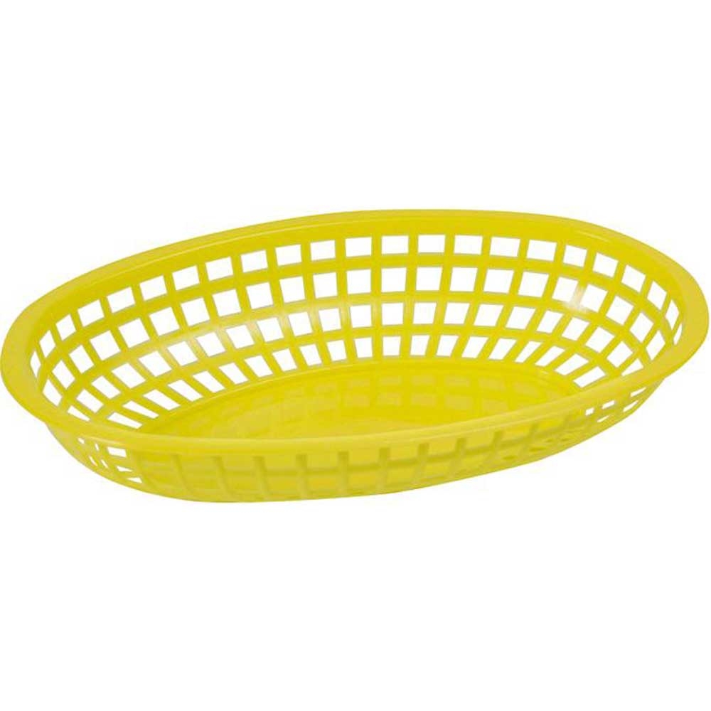 Winco Yellow Oval Fast Food Basket, 10 1/4 x 6 3/4 x 2 inch -- 3 per case.