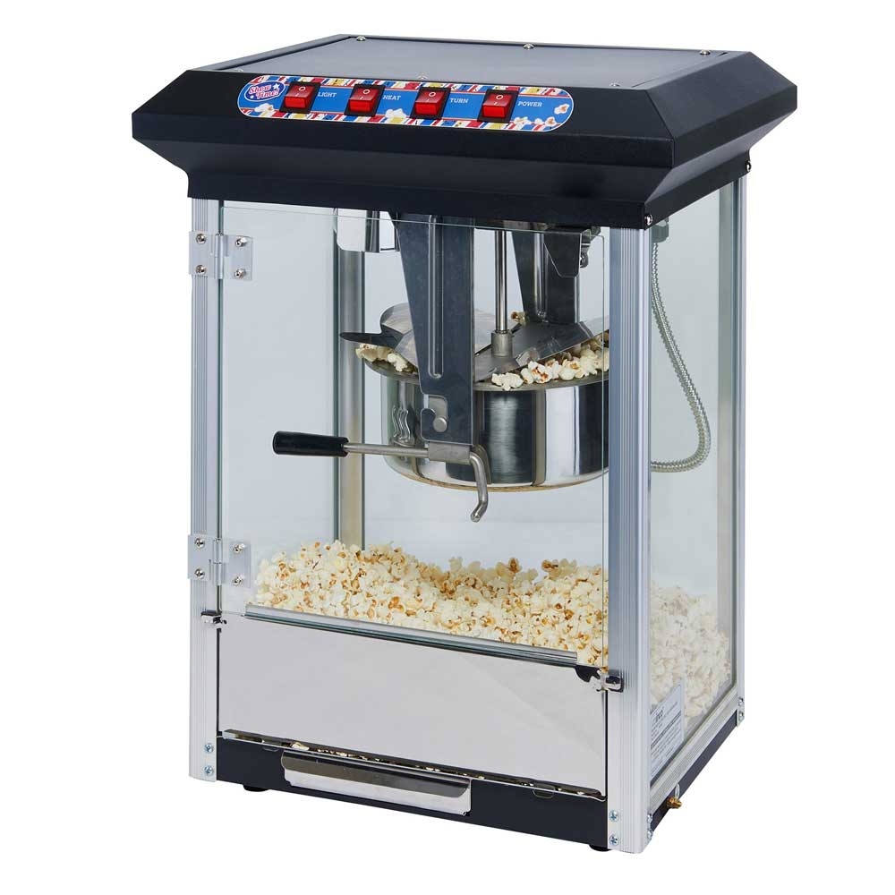 Winco Showtime Black Electric 8 Ounce Popcorn Machine Set, 120V.