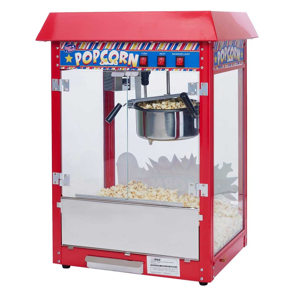 Winco Showtime Red Electric 8 Ounce Popcorn Machine Set, 120V.