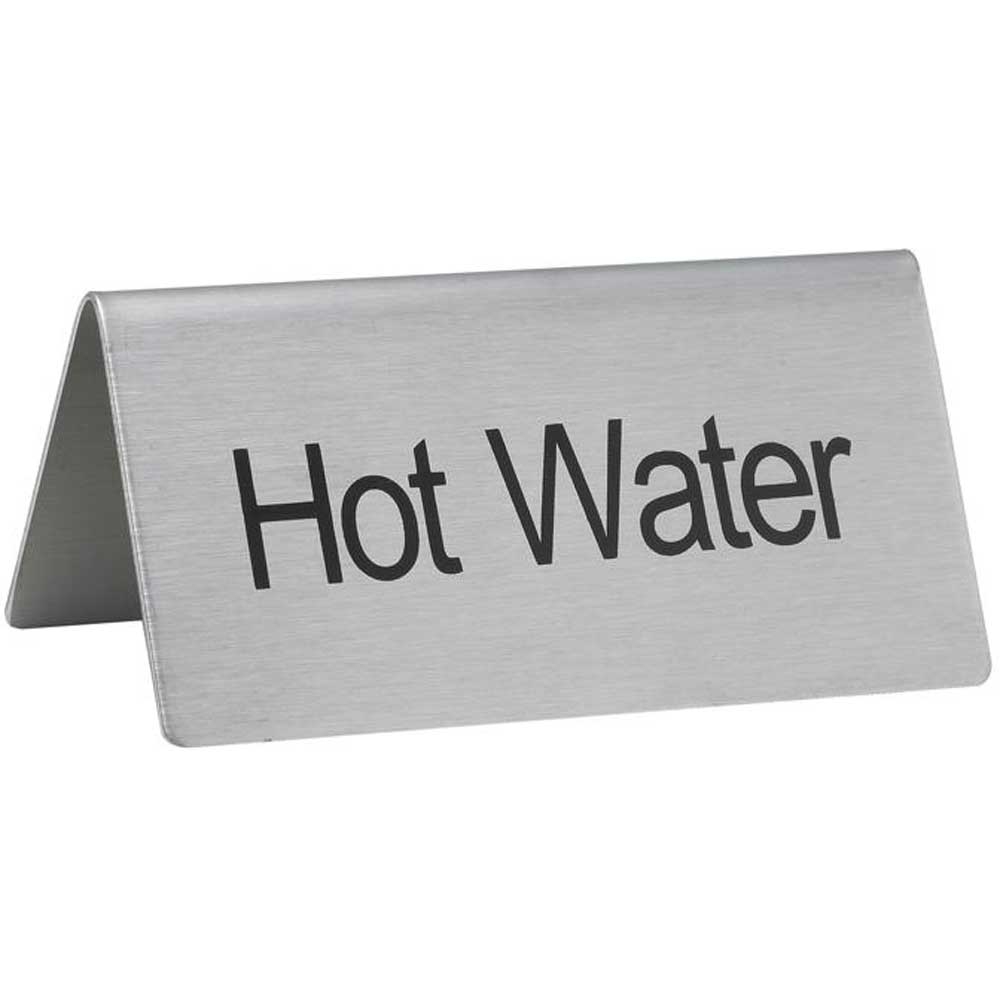 Winco Stainless Steel Hot Water Tent Sign, 3 x 1 1/4 x 1 1/2 inch -- 12 per case.